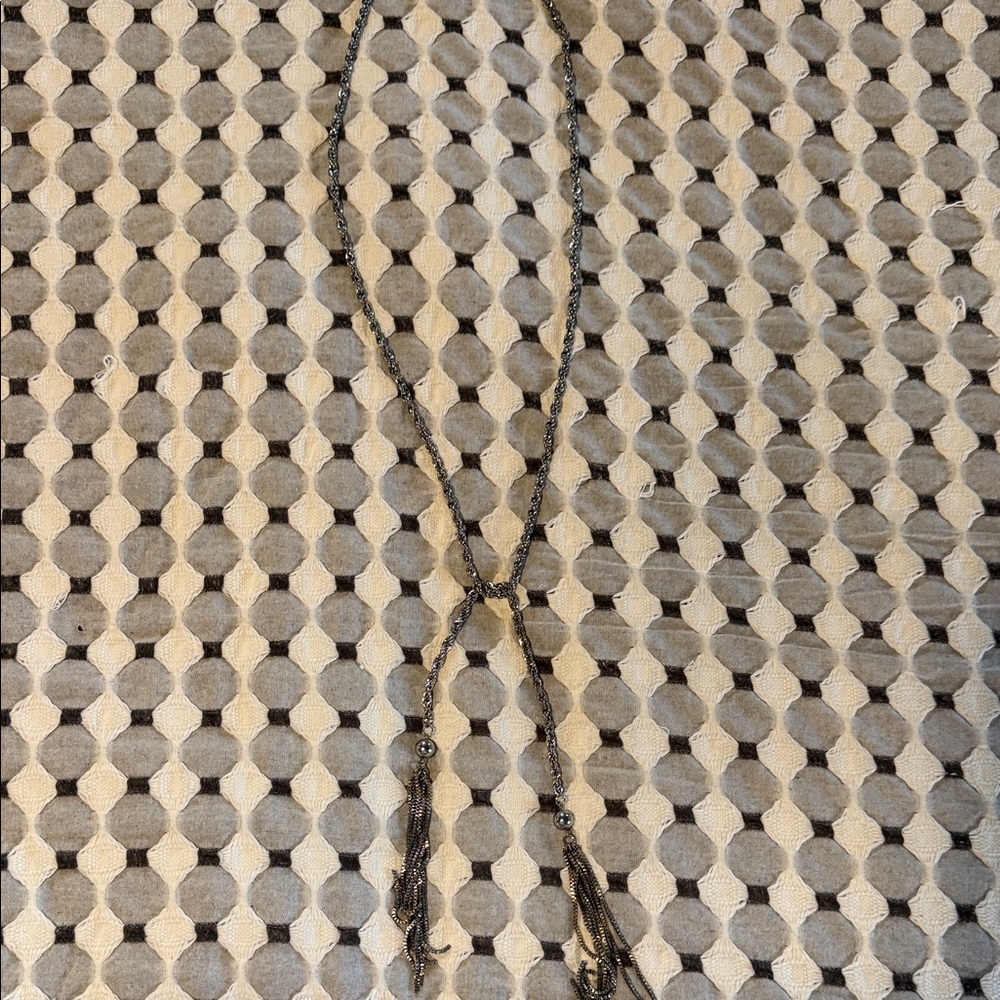 Silver-Tone Lariat Necklace with Tassel Ends